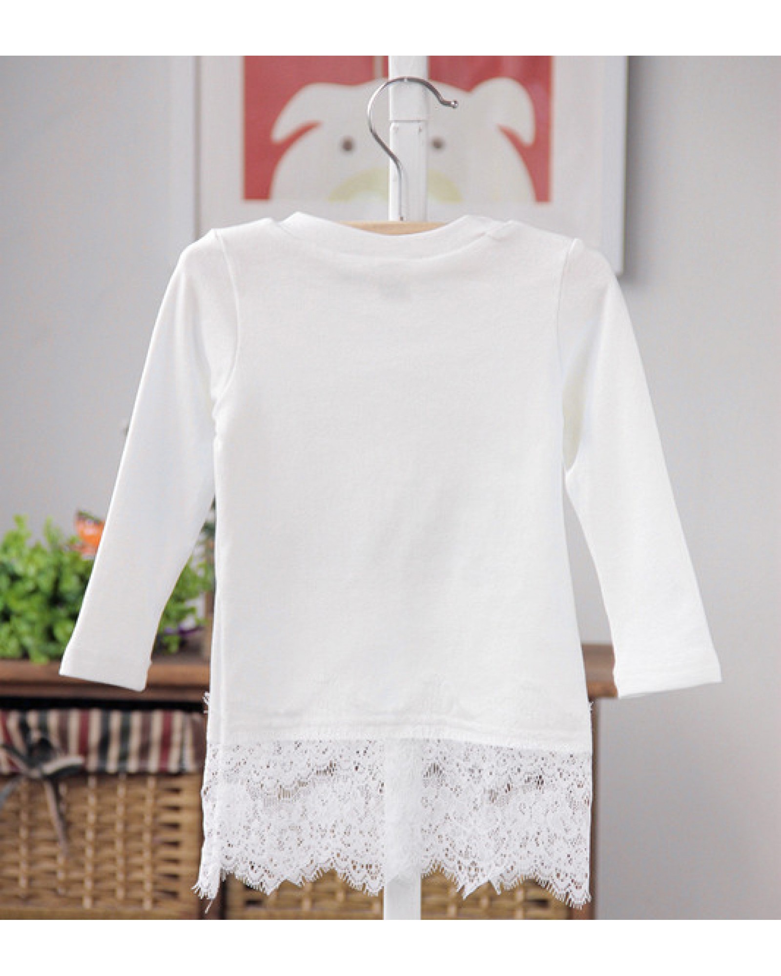 Girls cotton long-sleeved shirt lace t-shirt