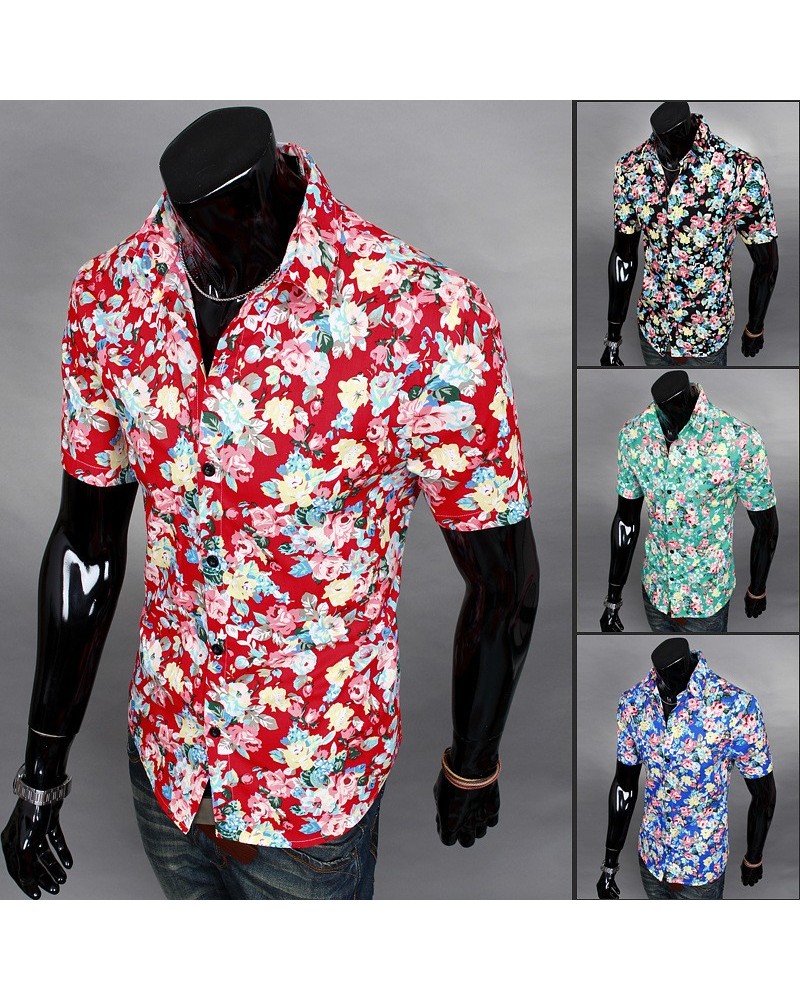 Men hot sale fashion casual short sleeve Floral shirt Uniform Mens Shirt