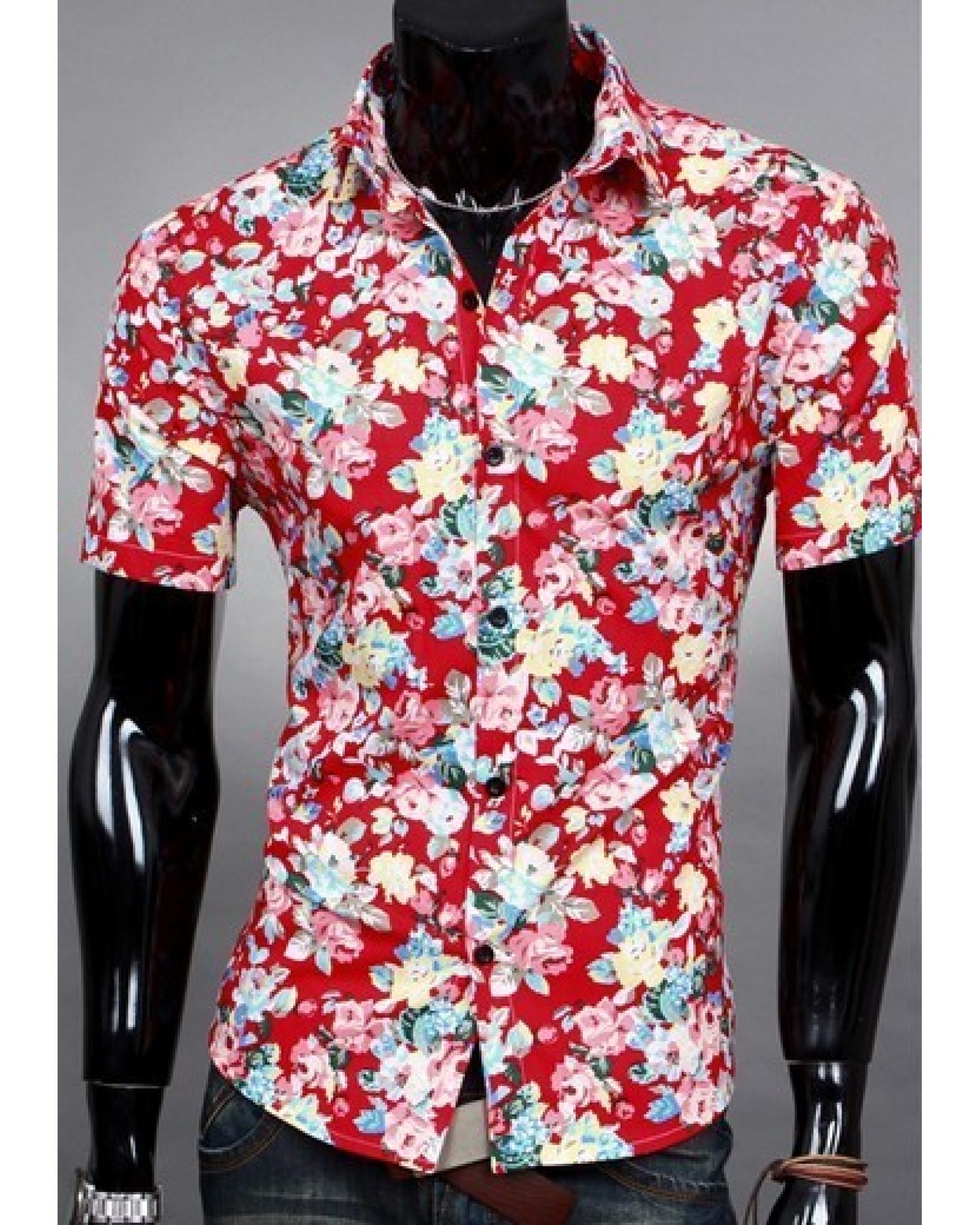 Men hot sale fashion casual short sleeve Floral shirt Uniform Mens Shirt