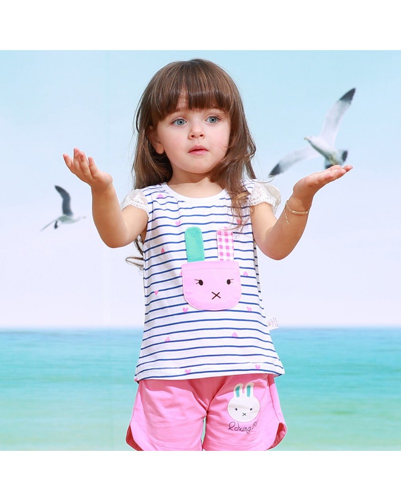 children   pure cotton girl short sleeve T-shirt two-piece fashion baby clothes