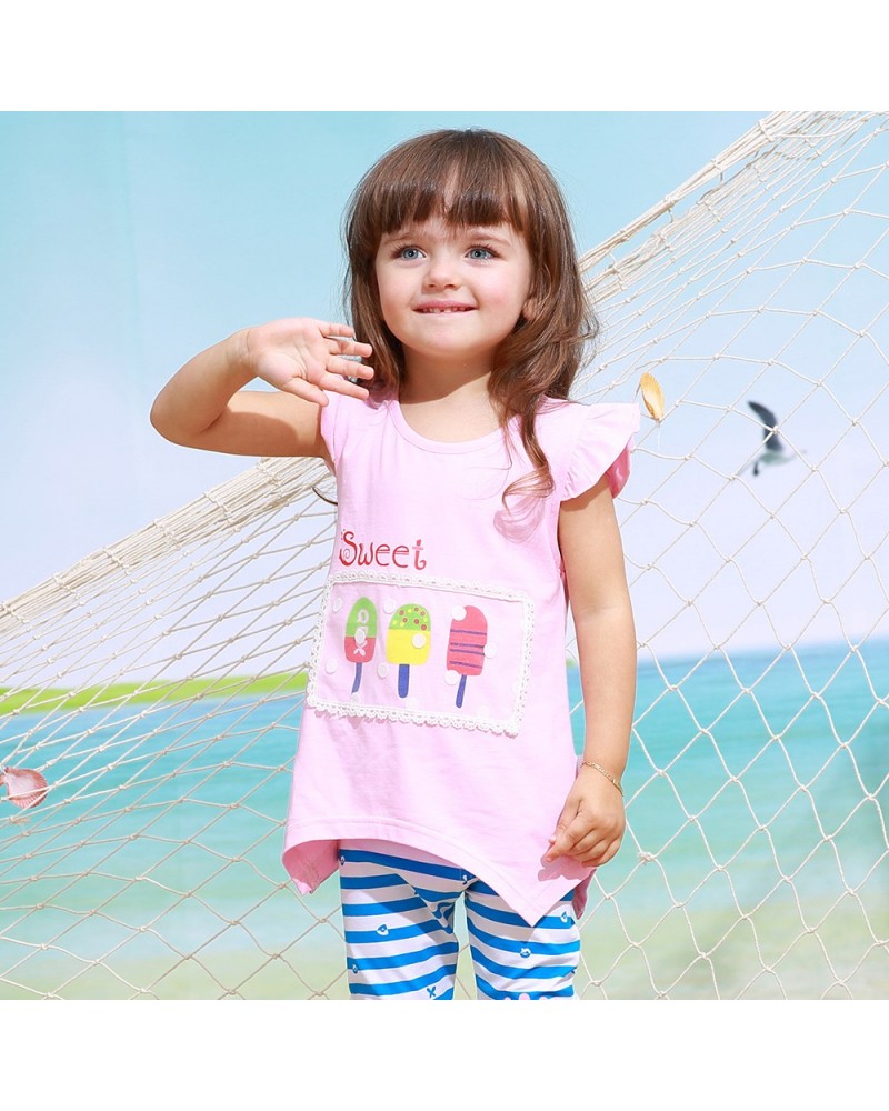 children   pure cotton short sleeve T-shirt two-piece fashion girl clothes